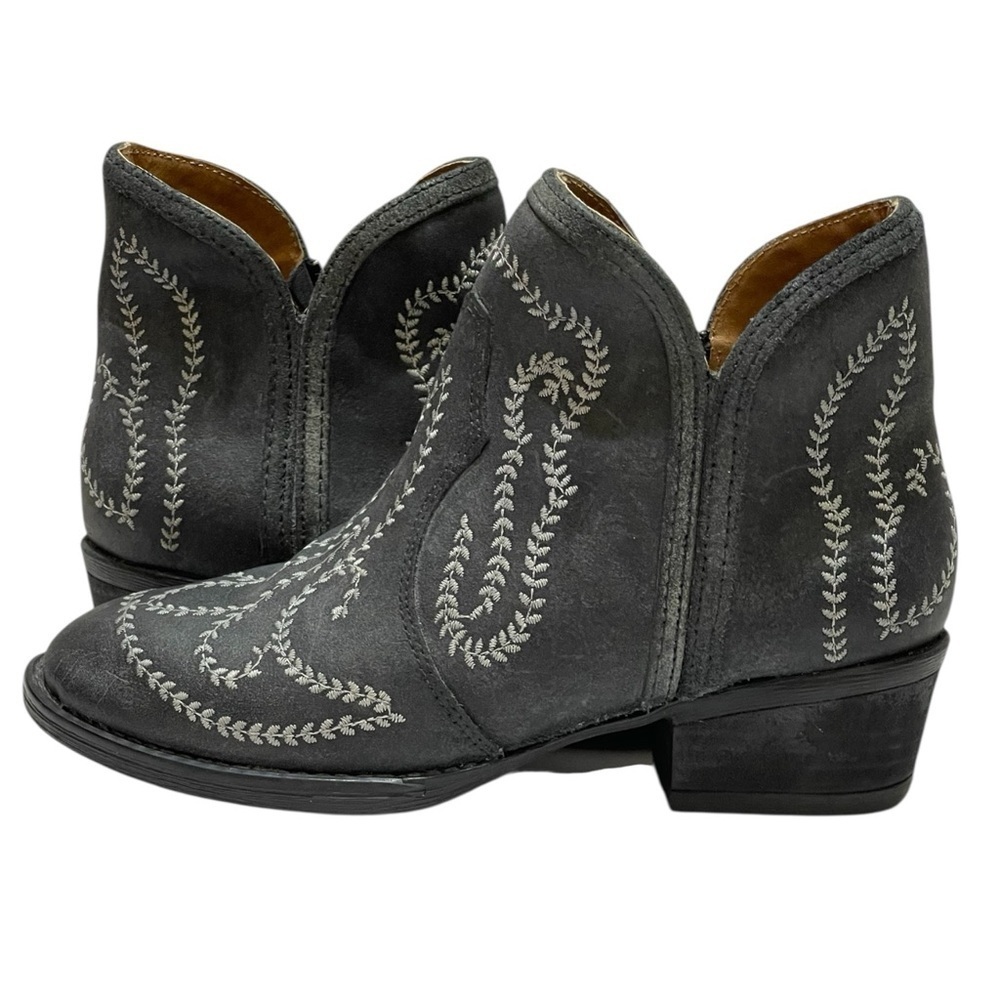 STERLING RIVER GRAY & WHITE EMBROIDERED VINES LEATHER ANKLE BOOTS SZ 6.5 EUC